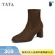 他她（TATA）彈力靴冬季新款女靴百搭時(shí)裝靴粗跟短筒襪靴JYC01DD5 啡色 38