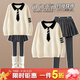 優(yōu)優(yōu)1點(diǎn)女童春季套裝2026新款兒童秋冬學(xué)院風(fēng)毛衣裙子女大童洋氣加絨褲裙 2153灰+19801杏【褲裙加絨套裝】 150 cm