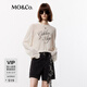 MO&Co.長(cháng)袖T恤上衣春夏高支長(cháng)絨棉美式印花輕薄寬松落肩垂感摩安珂 米白色 XS 155