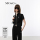 MO&Co.針織上衣夏含三醋酸雙開(kāi)拉鏈立領(lǐng)短袖短款收腰正肩摩安珂 黑色 S 160