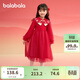 巴拉巴拉女童新中式針織連衣裙2025春裝紅色網(wǎng)紗公主拜年裙子208125111006
