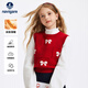 納維凱爾（Navigare）女童馬甲新春兒童紅毛衣學(xué)生背心過(guò)年喜慶百搭圓領(lǐng)蝴蝶結酒紅120