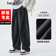坦野大碼男裝直筒休閑褲春季胖子肥佬慵懶復古高街闊腿垂感休閑長(cháng)褲男 Y93黑色 （不加絨） 5XL 建議(270斤-300斤)