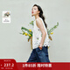 茵曼甜美刺繡蕾絲拼接露肩掛脖背心2026夏季女裝新款寬松無(wú)袖上衣 白底印花 S