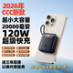 HUAUSMILE【迷你超小款】【3C認證】適用120W快充充電寶20000毫安小巧自帶線(xiàn)超大容量便攜可上飛機移動(dòng)電源 優(yōu)雅黑【優(yōu)質(zhì)電芯+自帶線(xiàn)】雙向快充 超小體積大容量【20000毫安】