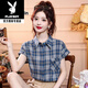 花花公子（PLAYBOY）復古格紋短袖襯衫女夏季新款寬松顯瘦格子短袖襯衣復古POLO領(lǐng)上衣 2024圖片短袖2025 L