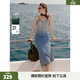 ELLE摩登漸變牛仔吊帶連衣裙女2025夏季新款萊賽爾天絲小眾長(cháng)裙 牛仔藍 M