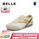百麗（Belle）學(xué)院風(fēng)德訓鞋女商場(chǎng)同款薄底運動(dòng)網(wǎng)面休閑鞋D8H1DBM5預售 米白色/黃 36 (230mm)
