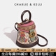 CHARLIE&KELLI輕奢包包520情人節禮物新款小熊涂鴉半圓水桶包手提斜挎包包女包 玫粉色【代寫(xiě)賀卡 贈專(zhuān)柜禮袋】