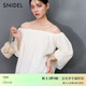 SNIDEL春夏時(shí)尚優(yōu)雅一字領(lǐng)露肩泡泡袖雪紡襯衫SWFB251166 象牙白 均碼 (F)
