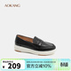 奧康（Aokang）女鞋春季淺口單鞋牛皮一腳蹬柔軟防滑套腳平底護士鞋黑色39碼
