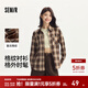 森馬（Semir）長(cháng)袖襯衫女中長(cháng)款慵懶寬松落肩休閑秋季chic復古格紋襯衣潮流 白咖色調00415 L