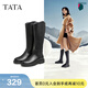 他她（TATA）黑色V口長(cháng)筒靴女英倫加絨抗寒高筒靴騎士靴冬季G5JA1DG2 黑色（絨里） 36
