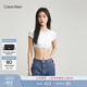 Calvin Klein內衣【摩登引力帶】女ck無(wú)鋼圈輕運動(dòng)可外穿短款短袖T恤式文胸 100-月光白 M 推薦75B-85A