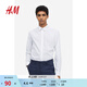 H&M男裝襯衫秋季舒適修身商務(wù)職業(yè)正裝易熨長(cháng)袖上衣0976709 白色/黑色波點(diǎn) M 175/100