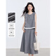 尚靜慵懶風(fēng)松弛感套裝女2026夏季新款豎條紋無(wú)袖上衣女a(chǎn)字半裙兩件套 高質(zhì)灰 M