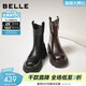 百麗（Belle）復古彈力靴女冬季新款商場(chǎng)款粗跟增高顯瘦彈力短靴E5E1DDZ5 黑色 35