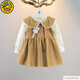 G.duck小黃鴨童裝女童秋裝套裝新款兒童服裝女寶寶裙子春秋嬰兒衣服棉質(zhì) 古風(fēng)款卡其色 73 建議7-9個(gè)月13-18斤