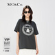 MO&Co.泰迪熊徽章可愛(ài)印花圓領(lǐng)短袖寬松T恤純棉上衣時(shí)尚洋氣摩安珂 古堡灰色 L 170