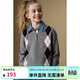 ELLE KIDS高智學(xué)院感菱格Polo領(lǐng)毛衣秋季女童新款翻領(lǐng)針織正肩套頭毛衣
