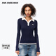 ANN ANDELMAN【精選6折】修身套頭翻領(lǐng)針織衫POLO領(lǐng)羅紋拼色毛織 藏藍色 S