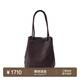 裘真008水桶包女斜挎通勤大容量真皮復古小眾植鞣牛皮包包 咖啡色-小號