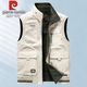 皮爾卡丹純棉背心男士馬甲夏季兩穿馬夾中年爸爸裝大碼休閑坎肩多袋外套男 米白軍 XL 【建議135-150斤】