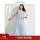 茵曼（INMAN）法式掛脖連衣裙2025春秋女裝新品無(wú)袖蛋糕海邊度假風(fēng)長(cháng)裙子 淺水藍 L