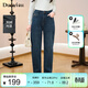 朵以2025冬季新款復古休閑加絨加厚保暖松緊腰牛仔褲顯瘦煙管褲女 牛仔藍 L