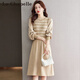 拉夏貝爾（La Chapelle）針織連衣裙女裝新款2026年秋冬裙小個(gè)子氣質(zhì)中長(cháng)款裙子 卡其色 均碼 【建議95-145斤左右】