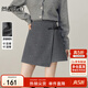 尚都比拉格雷系高腰半身裙女冬季設計感皮袢扣交疊A字裙小個(gè)子高級感短裙