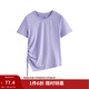 茵曼純棉抽褶收腰短袖T恤女2025夏季時(shí)尚不規則百搭休閑舒適上衣 羅蘭紫 L