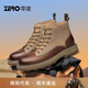零度Zero高幫馬丁靴新款撞色拼接保暖美拉德戶(hù)外工裝系帶男靴 卡其色 40