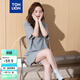 唐獅女裝套裝春夏新款寬松休閑上衣夏季 下裝淺麻灰 L
