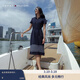 Tommy Hilfiger【條紋裙擺】春夏女裝氣質(zhì)休閑五?？凼昭@瘦POLO連衣裙 藏青色FAP M