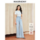 MAXRIENY經(jīng)典復古感淺藍色高腰闊腿開(kāi)叉牛仔褲褲子 淺牛仔藍 S 01/34