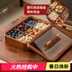 木雅軒水果盤(pán)客廳堅果盤(pán)高級感瓜子盤(pán)干果盤(pán)實(shí)木糖果盤(pán)分格零食收納盒 六宮格水果盤(pán)（含6個(gè)玻璃碗）