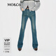 MO&Co.【神褲】牛仔褲2025冬新品復古藍磨白及地微喇微彈中腰MBE4JENT02 牛仔藍色 S 26
