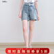 百圖betu女裝夏季新款牛仔褲蕾絲花邊雙腰頭設計短褲女2507X02 淺牛仔藍 L