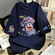 燦圖藍莓哆啦A夢仿刺繡印花短袖t恤女夏季學(xué)院風(fēng)休閑百搭純棉上衣服潮 藏青色 L 【建議100-120斤】