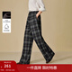 茵曼（INMAN）2025秋冬女裝新款復古慵懶風(fēng)銀狐絨格子大直筒褲顯瘦寬松長(cháng)褲 藍灰格-加絨款 S