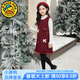 G.duck小黃鴨童裝拜年服女童連衣裙秋冬季加絨加厚呢子裙兩件套過(guò)年衣服 棗紅 140 建議9~10歲（130-140cm）