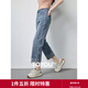 初語(yǔ)石洗丹寧|清爽霜花直筒牛仔褲女2024春季新款翻邊8分褲小個(gè)子 石洗霜花藍 28