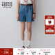 Teenie Weenie小熊牛仔短褲女夏季韓版簡(jiǎn)約休閑松緊高腰時(shí)尚牛仔褲女 深藍色 S (160)