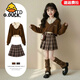 G.DUCK HELLO小黃鴨女童韓系美拉德連衣裙子2026超火早春穿搭一整套女大童短裙 三件套【咖色毛衣+杏色背心+咖格半身裙】 120 cm