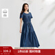 茵曼（INMAN）【商場(chǎng)同款】法式純棉牛仔連衣裙2025夏季女裝新品寬松a字裙 深牛仔藍 M
