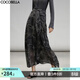 COCOBELLA度假風(fēng)大理石紋印花飄帶半身裙女夏飄逸長(cháng)裙HS3109 墨蘭 S