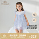 英氏（YEEHOO）兒童裙子夏季清爽透氣女童碎花裙連衣裙 天使藍 90 cm