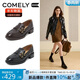 康莉（COMELY）羊皮樂(lè )福鞋女春季新款真皮粗跟復古圓頭休閑jk小皮鞋 英倫黑 37
