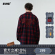 BJHG不計后果春季刺繡撞色復古格子襯衫男潮牌新款港風(fēng)寬松襯衣外套女 紅藍格紋 L